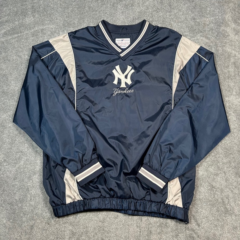 VTG G-III New York Yankees V Neck Pullover Windbreaker Navy Jacket Mens Large